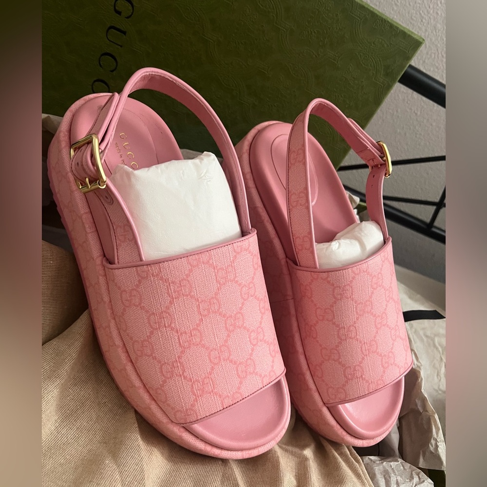 NEW Gucci Angelina pink logo platform slides - Picture 6 of 12